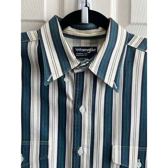 WRANGLER Vintage 90's Striped Cowboy Cut Reg Fit X-Long Tails Button Shirt 16x34 - Picture 5 of 13